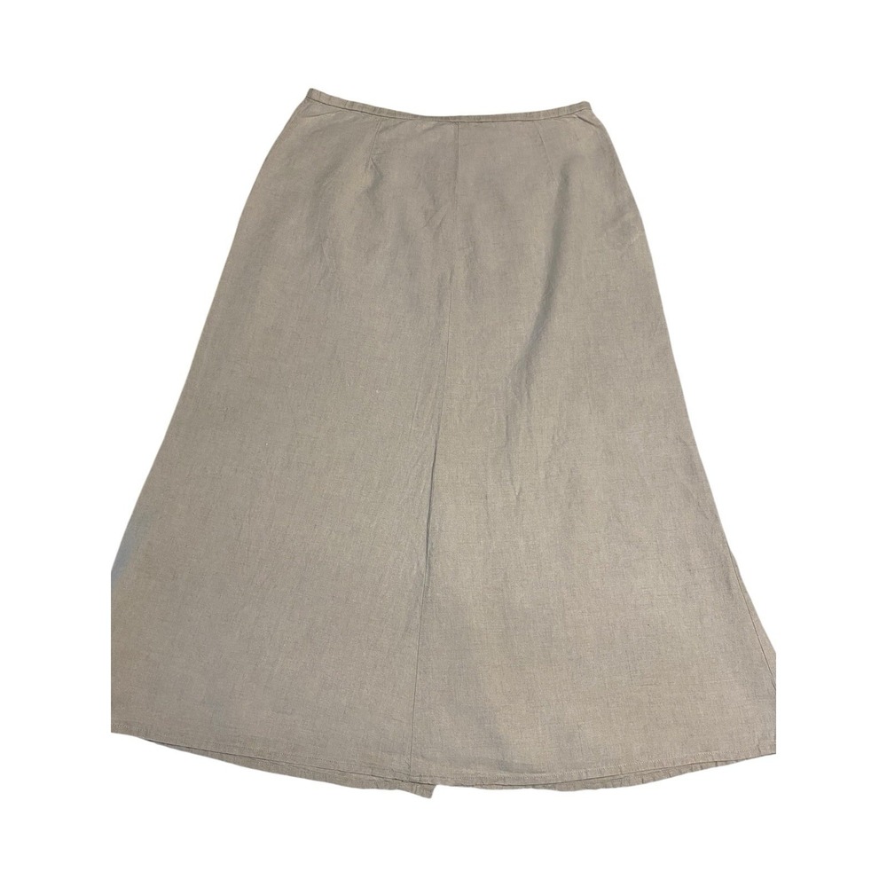 Eddie Bauer 100% Linen Midi Skirt Size 12 Button Front Beige Oatmeal Coastal - Picture 8 of 8